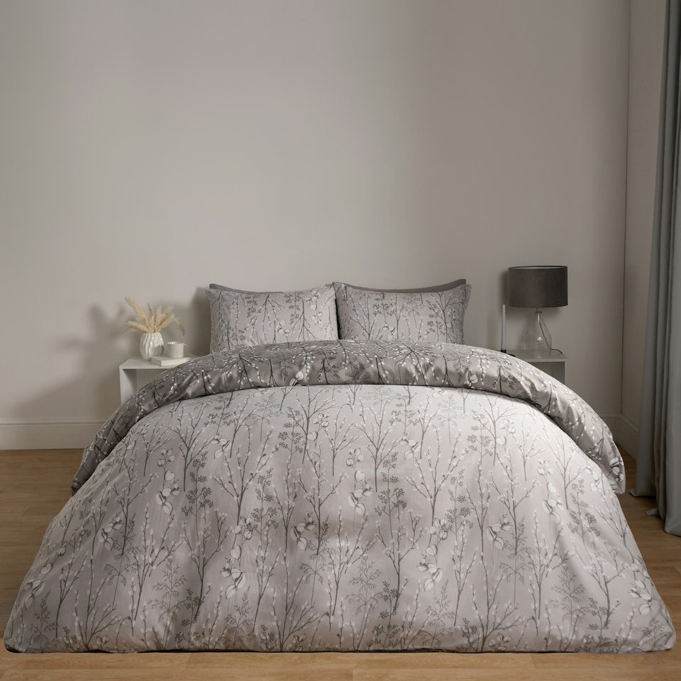 image 1 of OHS Willow Print Reversible Duvet Quilt Cover and Pillowcase Set, King - Grey