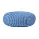 image 1 of Homescapes Blue Large Round Cotton Knitted Pouffe Footstool