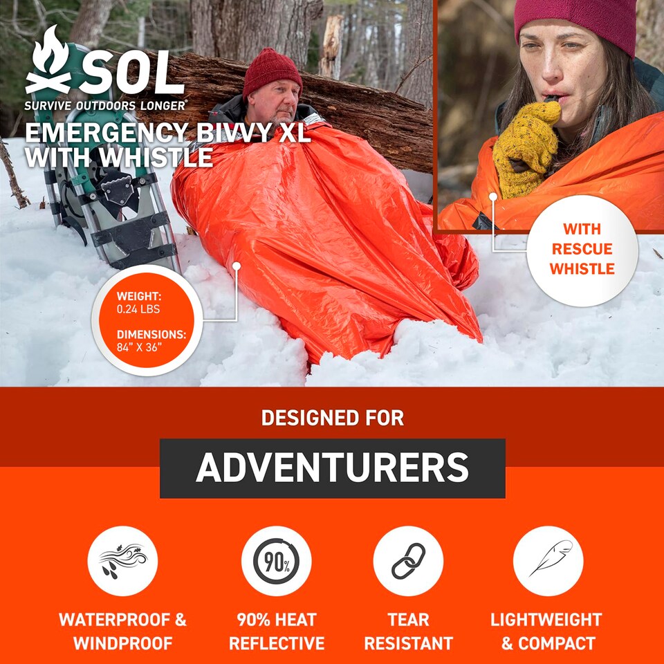 image 1 of Emergency Bivvy XL - Lightweight Heat Reflective Shelter with Whistle | Orange | Orange