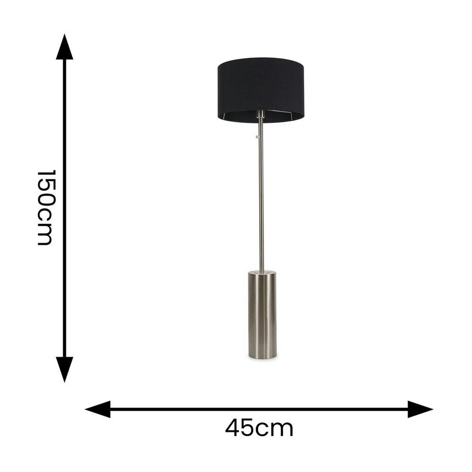 image 1 of ValueLights Lexy Black Fabric Drum Shade with Brushed Chrome Dimmable Floor Lamp with LED Bulb Black