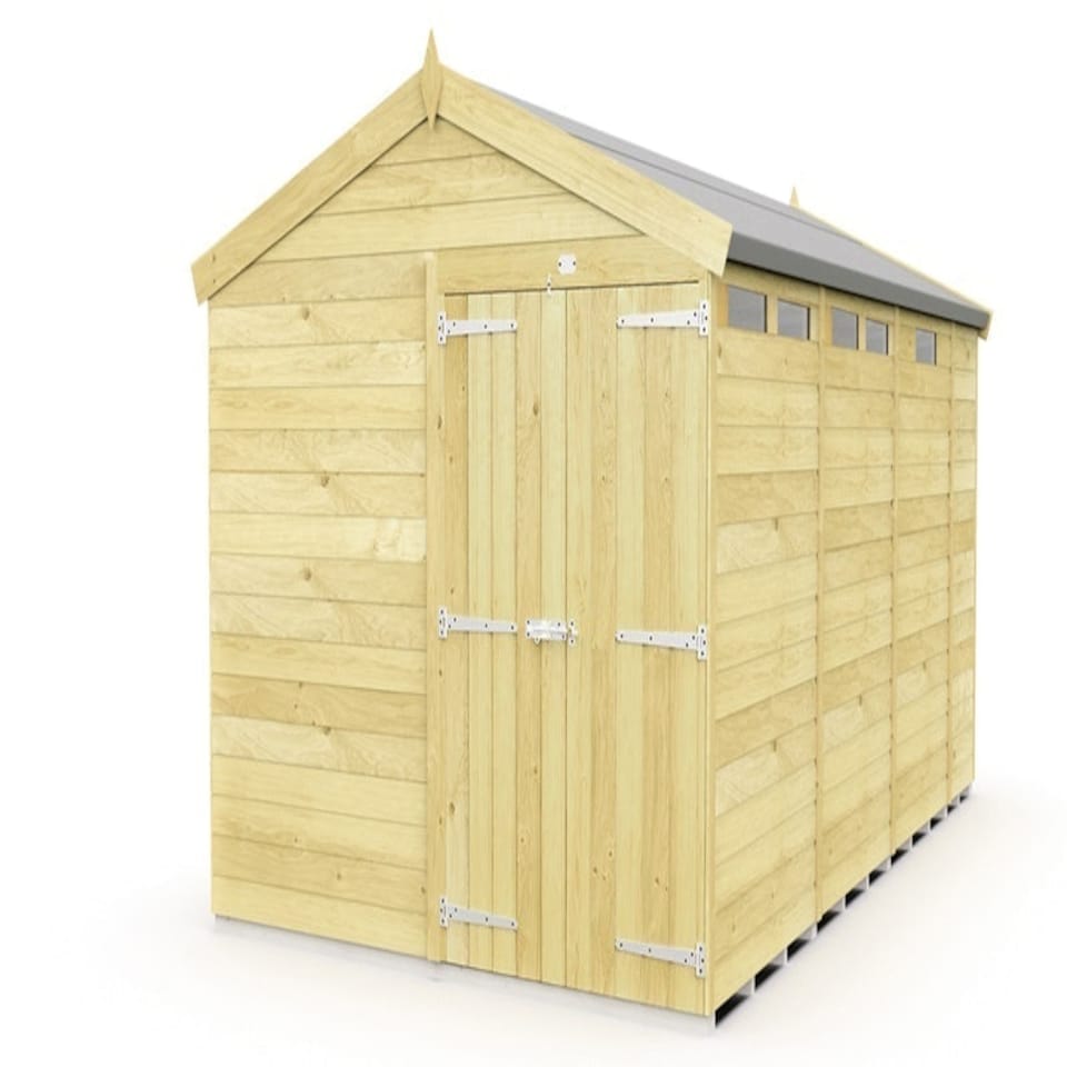 image 1 of 8 x 13 Feet Apex Security Shed - Double Door - Wood - L387 x W231 x H217 cm Brown