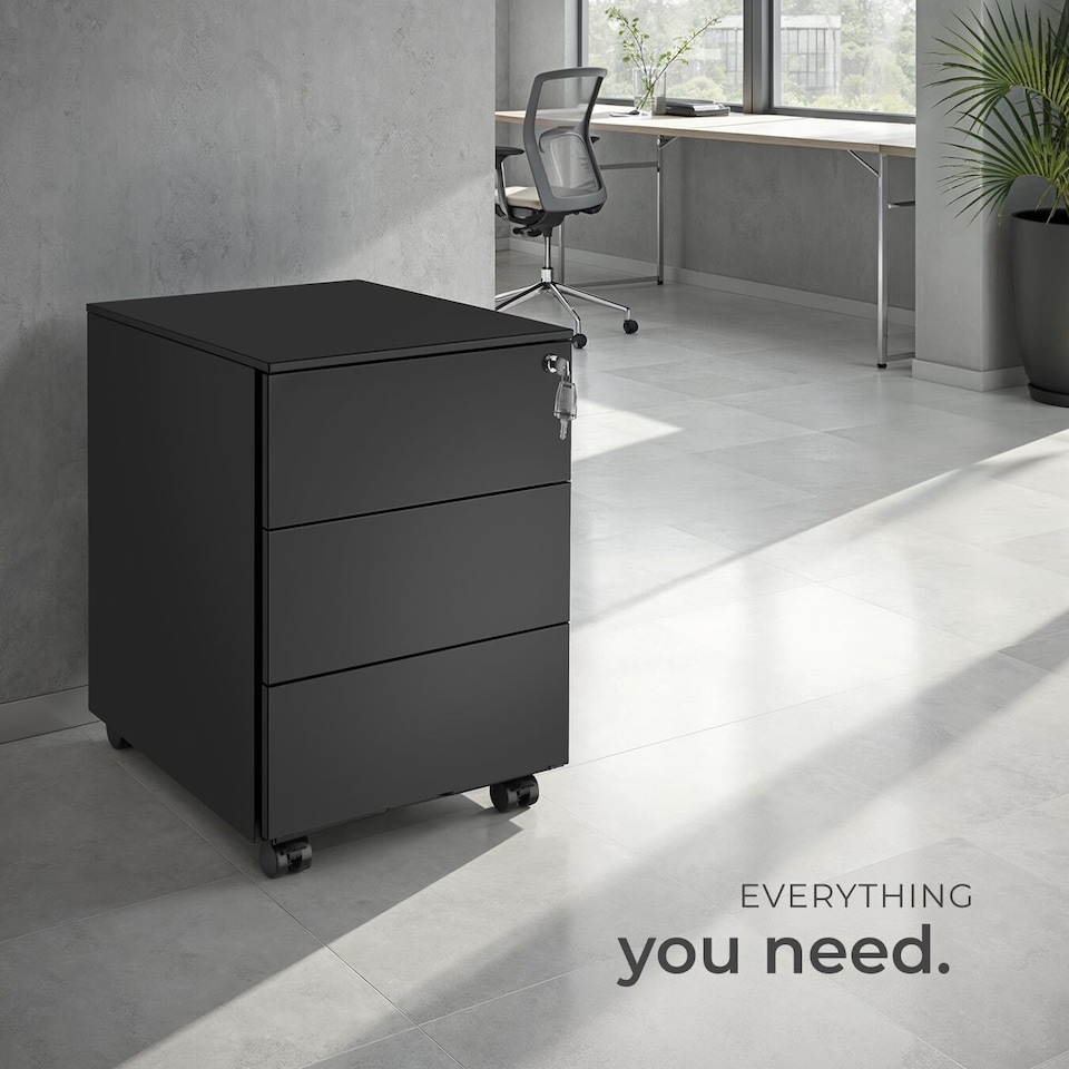 image 1 of Chest of Drawers Magna - 3 locking drawers, powder-coated steel, 39 x 45 x 55 cm | Black | black | 45 x 39 x 55 cm | 1
