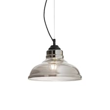 Bistro 1 Light Dome Ceiling Pendant Black, Smokey Grey, Glass Plate, E27