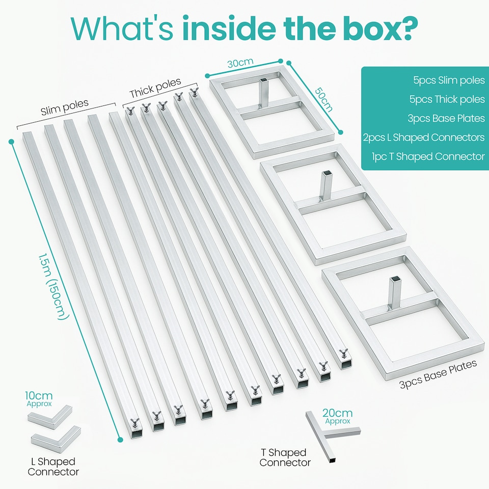 image 1 of 3x6m Silver Modular Rectangular Backdrop Stand Kit with Metal Frame - 3 Base, 10 Pipes