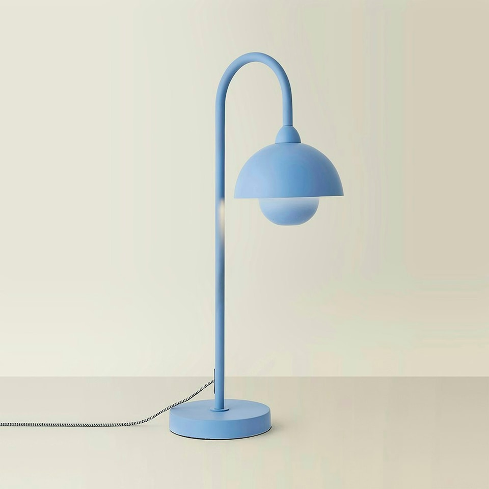 image 1 of ValueLights Tilly Pastel Sky Blue Arched Dome Shade Metal Table Lamp with LED Bulb | Yellow