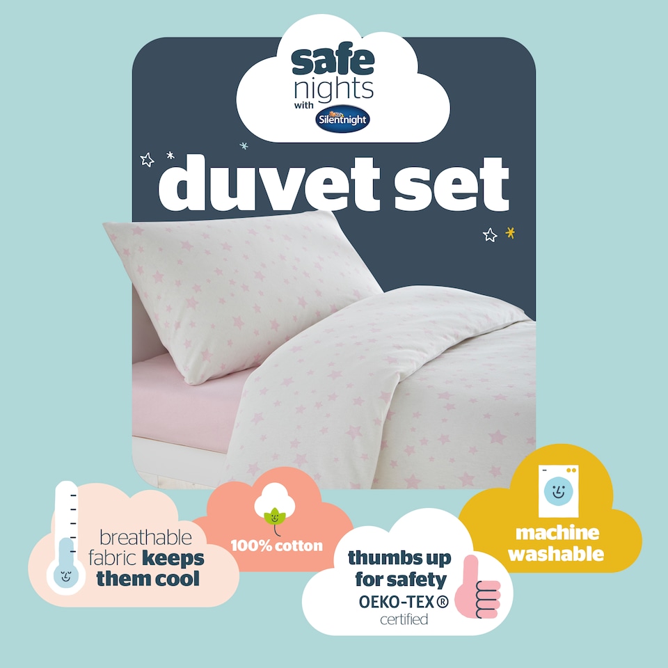 image 1 of Silentnight Safe Nights Stars Cot Bed Duvet Set