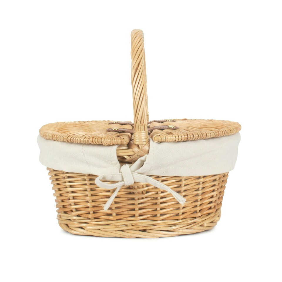 image 1 of Child's Oval Lined Lidded Wicker Picnic Basket with Lining White | White | One Size