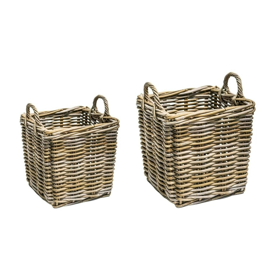 image 1 of Wicker Log Basket Square, Set of 2 N/A