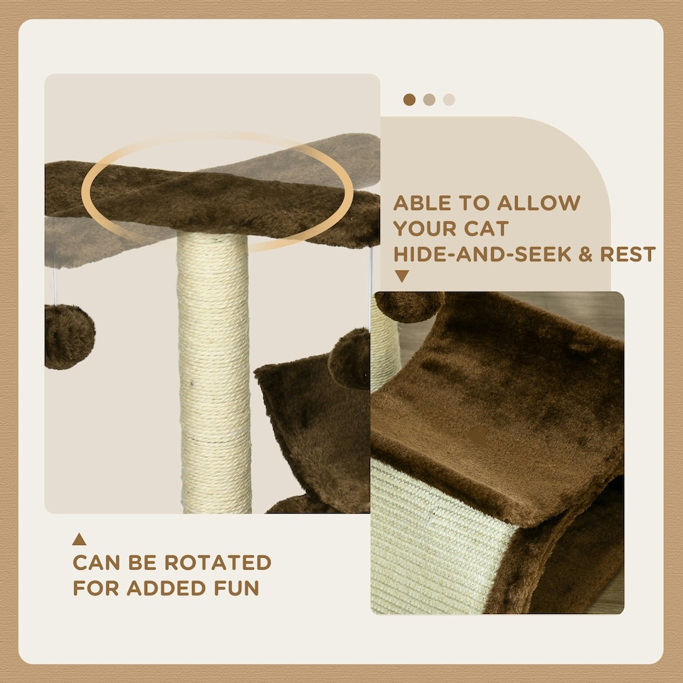 image 1 of PawHut Cat Tree Tower, Rotatable Top Bar, Sisal Post, Tunnel, Balls, Brown