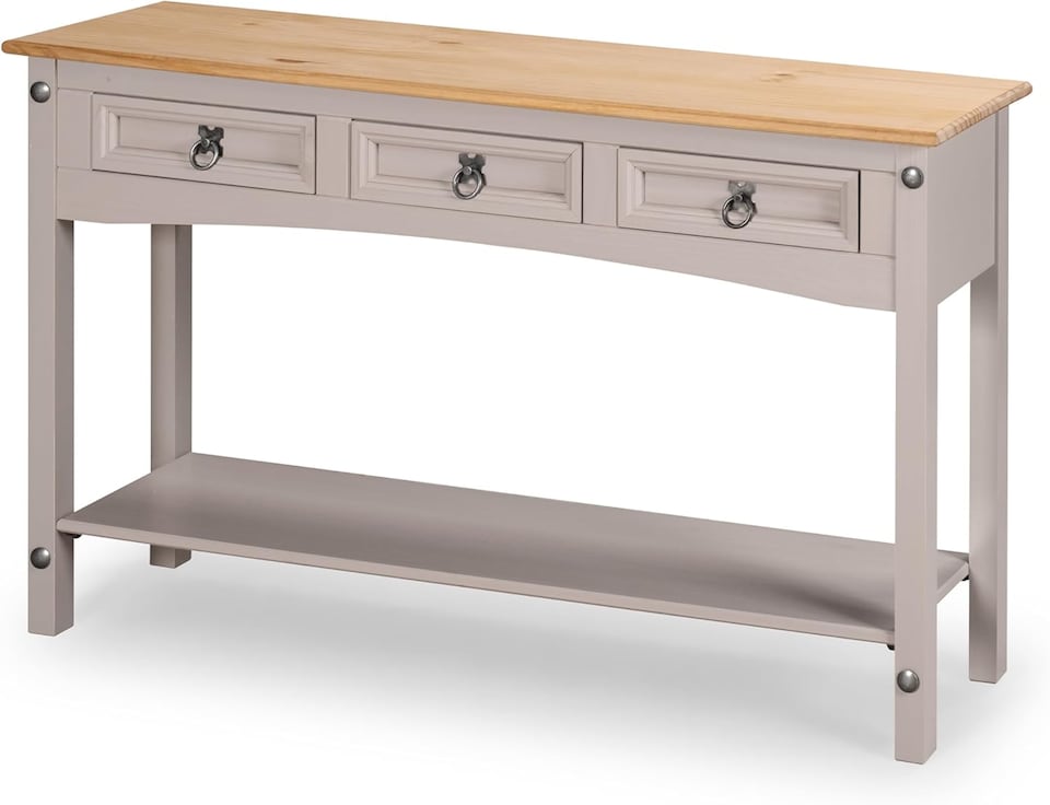 image 1 of Corona Console Table Grey 3 Drawer Solid Pine Wood