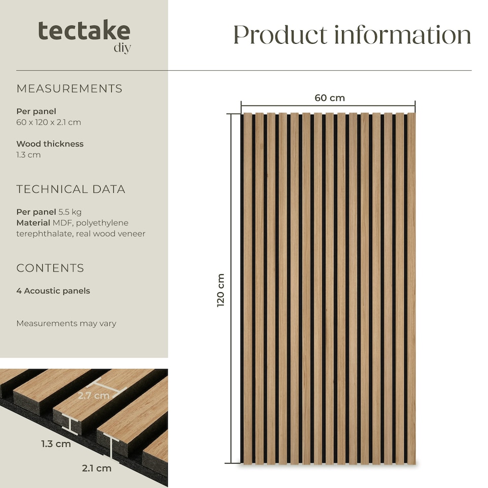 image 1 of Acoustic Wall Panels - wood effect, thick felt, easy to install - Light Oak, Set of 4