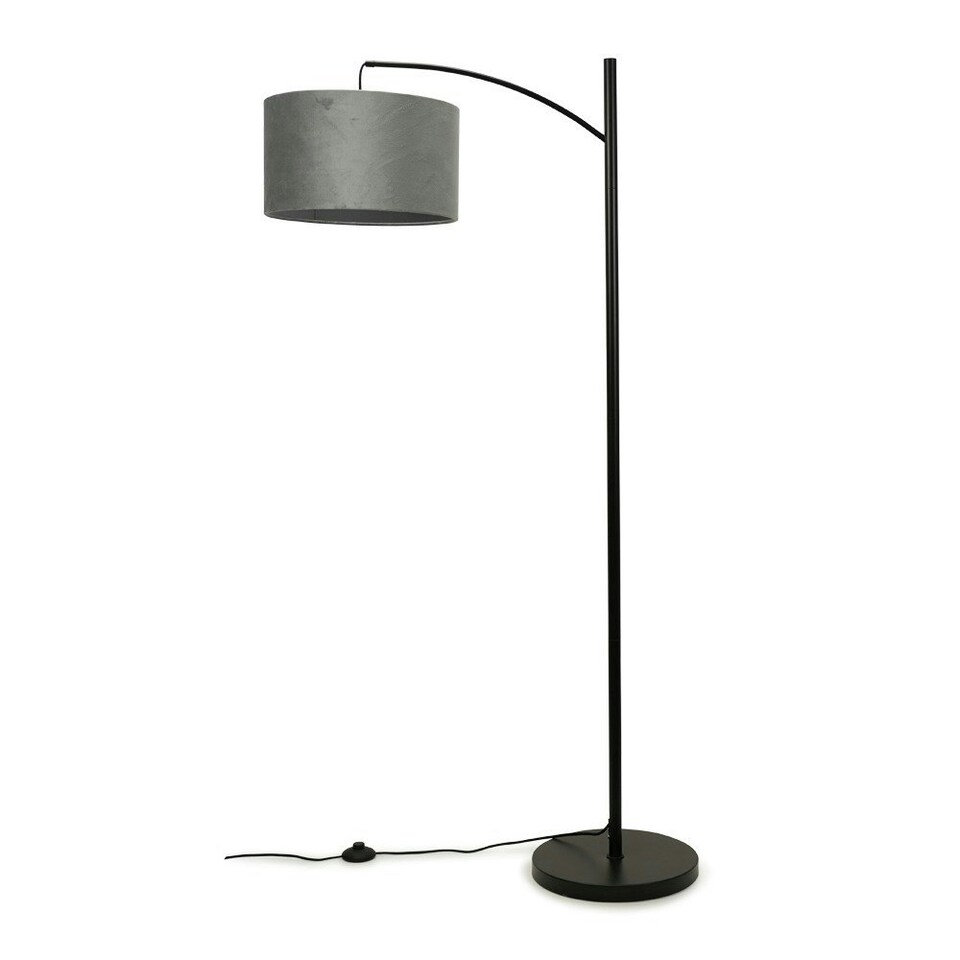 image 1 of ValueLights Preto Black Metal Curve Stem Floor Lamp with a Grey Velvet Shade