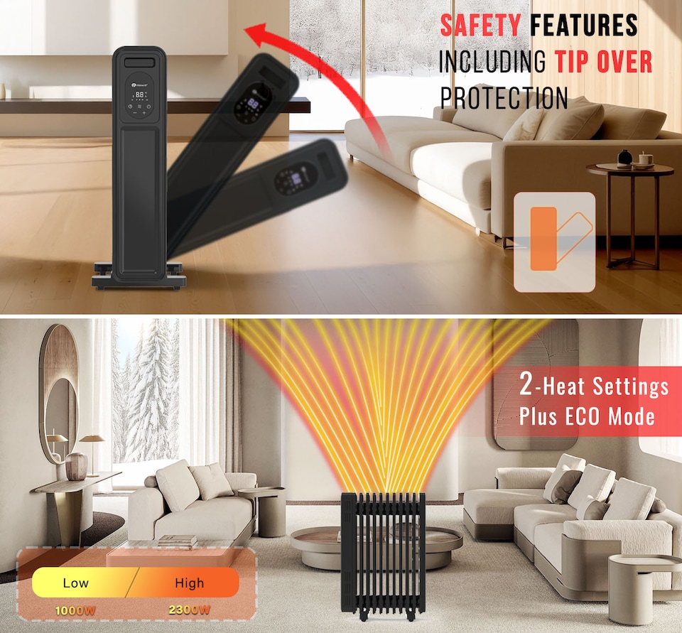 image 1 of 2300W Oil Filled Radiator with Remote Control Black