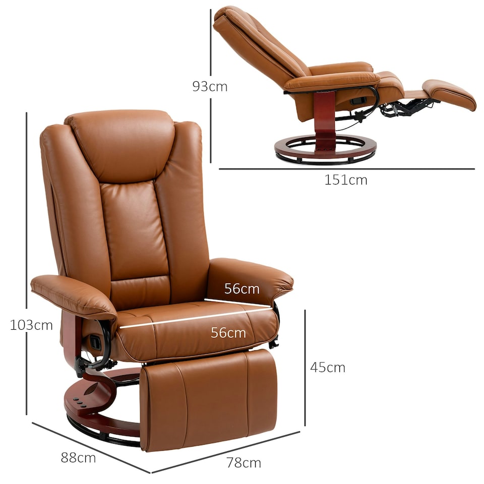 image 1 of HOMCOM PU Leather Reclining Armchair with Footrest for Living Room, Brown Brown