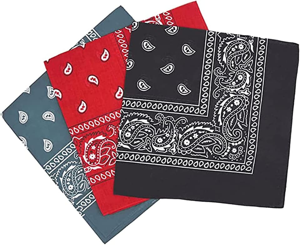 KAV 55x55cm Set of 3 Bandanas face mask Assorted Paisley Bandana - Head Wrap Scarf Wristband for Outdoor Sports, Hiking, Cycling (Black, Red, Dark Gray)