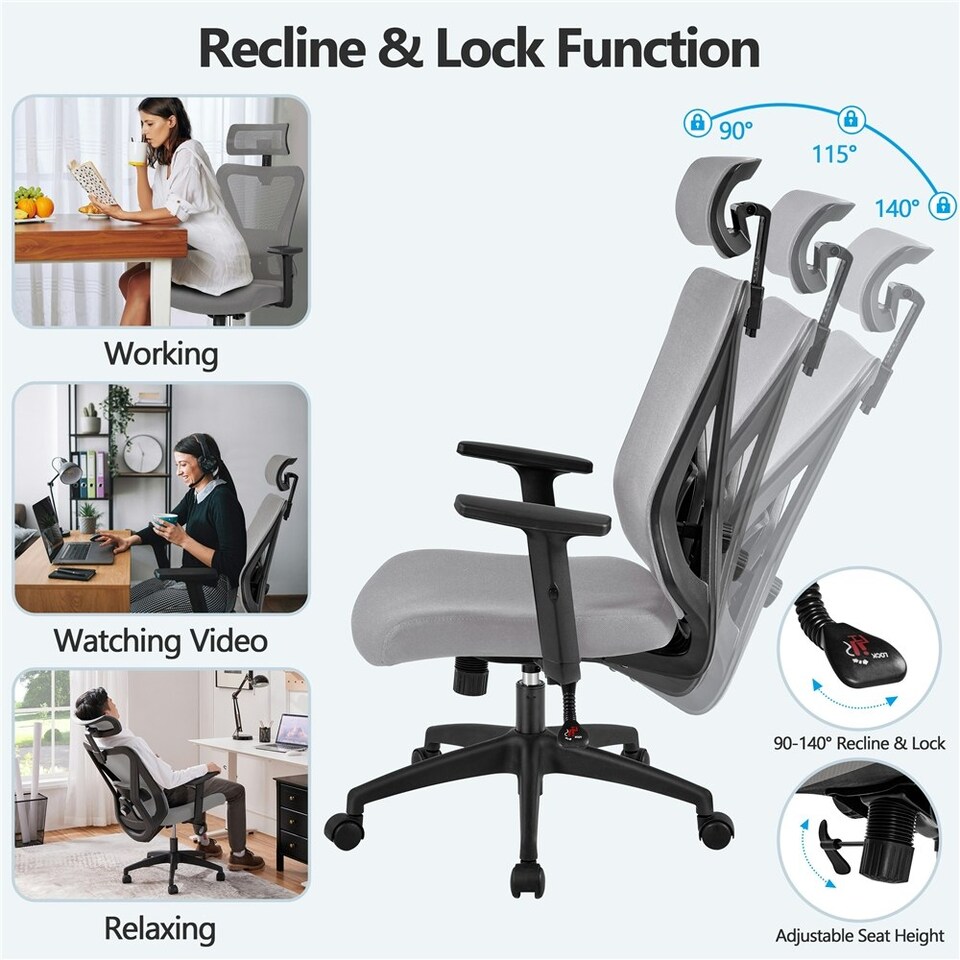 image 1 of Yaheetech High Back Mesh Office Desk Chair | Grey | Light Grey