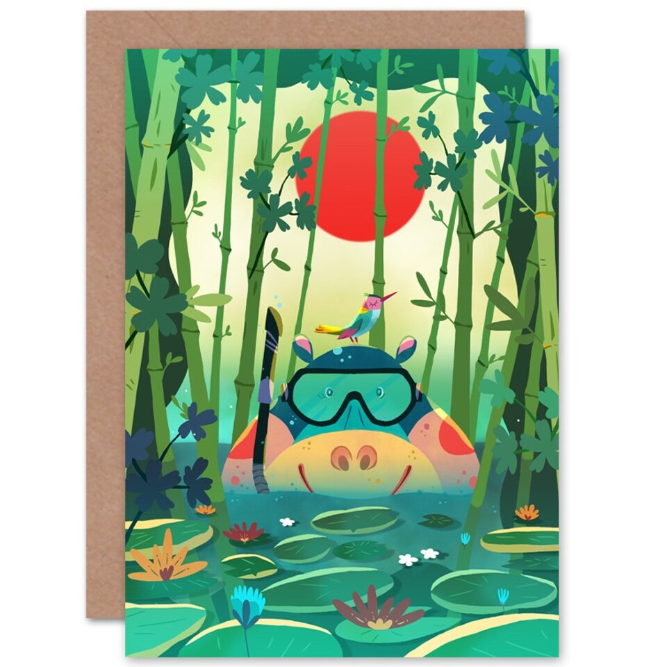 image 1 of Jungle Animals Hippo Kids Birthday Child Kids Card