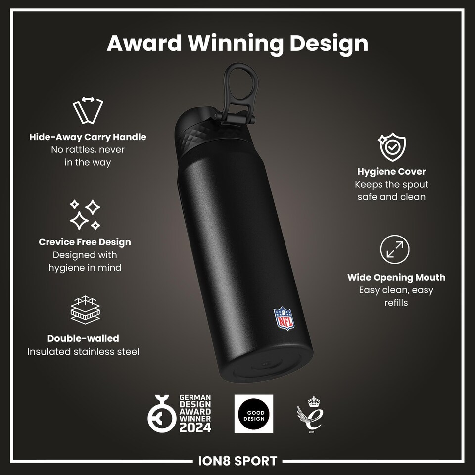 image 1 of NFL x Sports, Vacuum Insulated Steel Bottle, Series, 750ml (24oz) | Black | NFL Black Giants | One Size