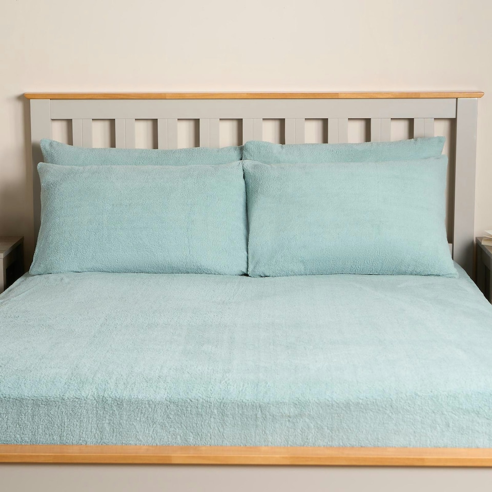 image 1 of OHS 2 Pack Soft Cosy Teddy Fleece Pillowcases, 50x75cm - Duck Egg Blue