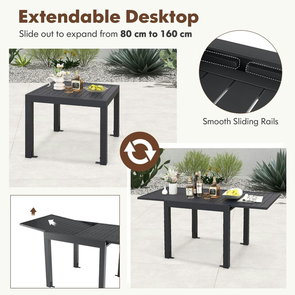 image 1 of COSTWAY Patio Dining Table 80-160cm 4-6 Person Grey