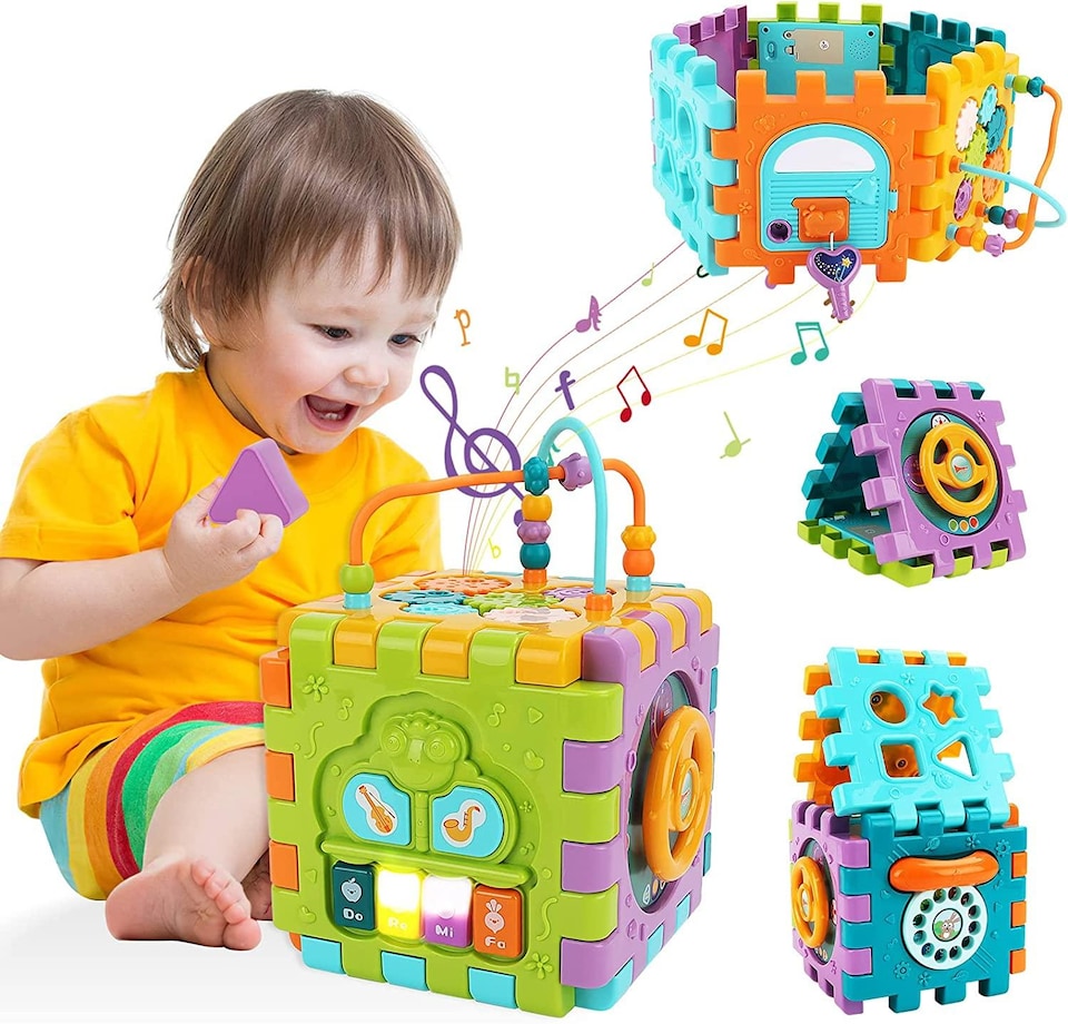 image 1 of 6-in-1 Educational Baby Activity Cube with Music, Lights, Piano, Shape Sorter, Steering Wheel & Phone - Montessori Learning Toy for Babies 6-12 Months & Toddlers 1-3 Years - Sensory Development Gift