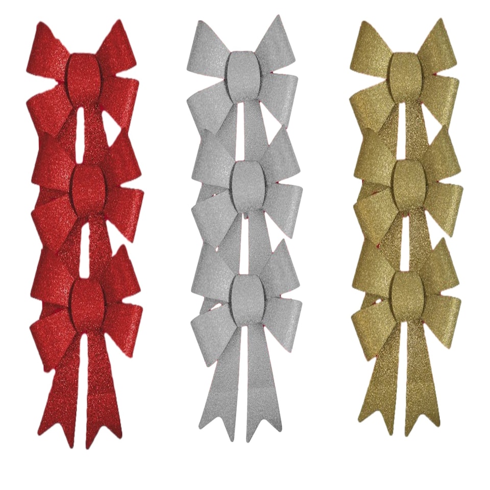 image 1 of Pack of 9 Christmas Red, Gold, Silver Present Gift Bows
