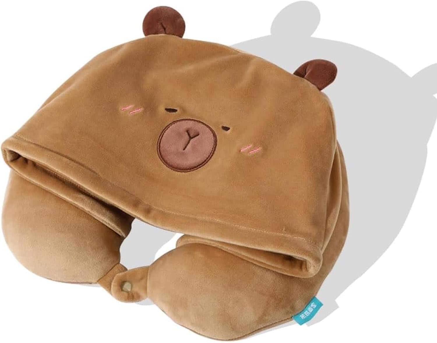 Travel Pillow, Capybara Hooded Neck Pillow for Kids & Adults, Soft U-Shape Travel Pillow with Hood, Portable Neck Support Cushion for Airplane, Car, T
