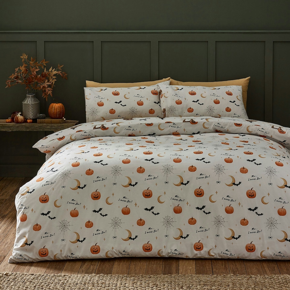 image 1 of Catherine Lansfield Halloween Highland Cow Reversible Duvet Cover Set Natural Cream | Natural | Single