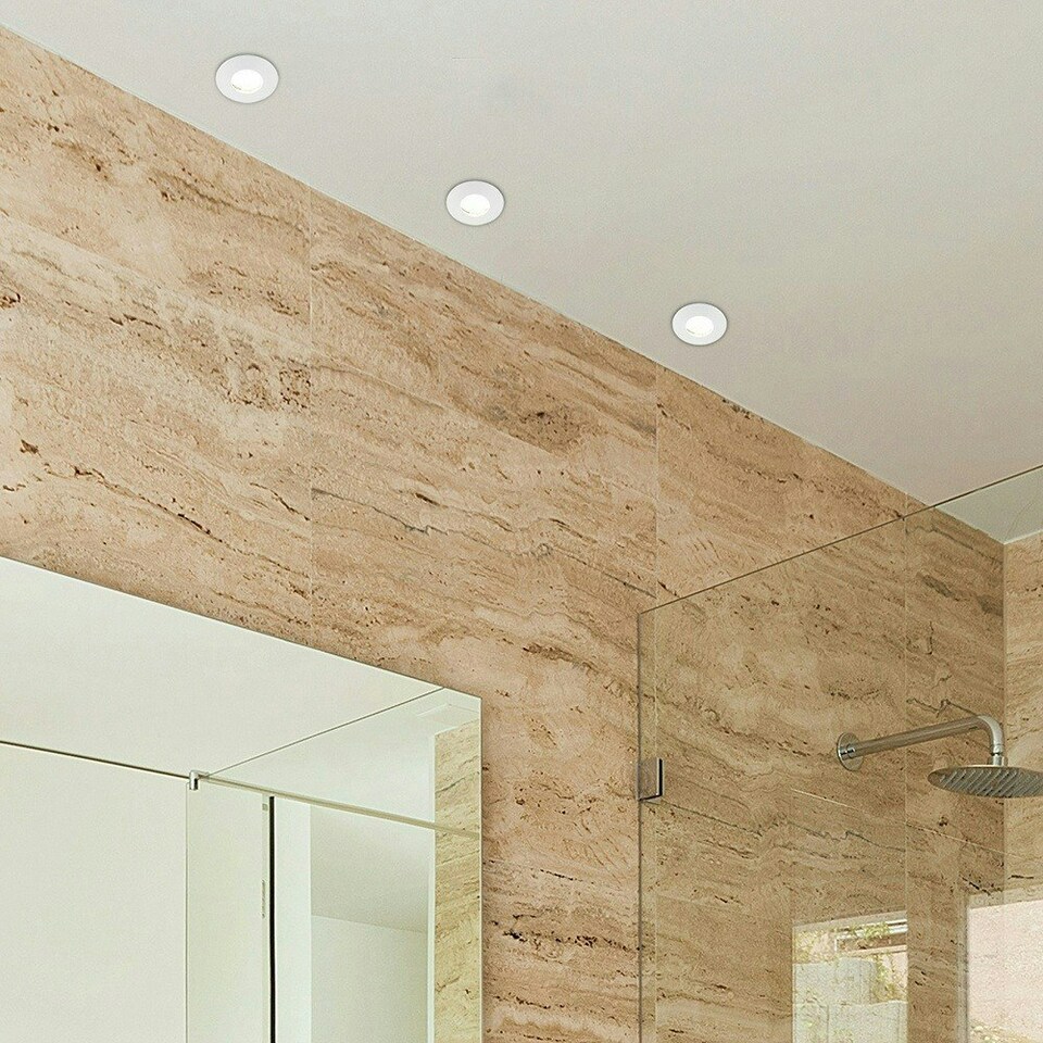 image 1 of ValueLights Pack of 4 Fire Rated Bathroom/Shower IP65 White Domed Ceiling Downlights Complete with 5w LED Bulbs 6500K Cool White