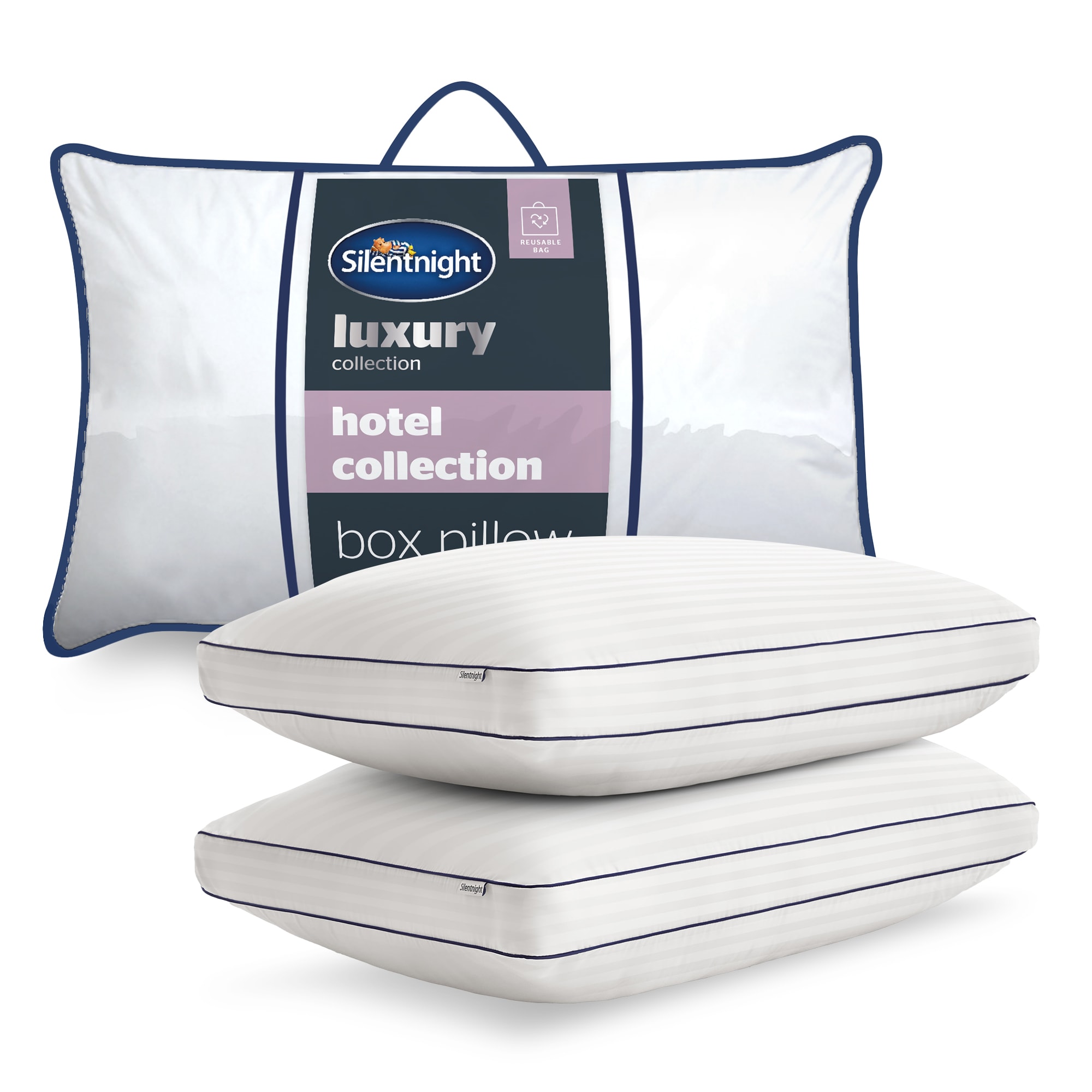 Silentnight Luxury Hotel Collection Box Pillows, 2 Pack | White | 2