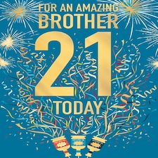 Words 'n' Wishes Amazing Brother 21st Birthday Card - Card for Brother Age 21 with Contemporary Party Popper and Fireworks Design