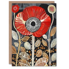 Abstract Poppy Flower Floral Lover Artistic Pattern Simple Him Her Birthday Card