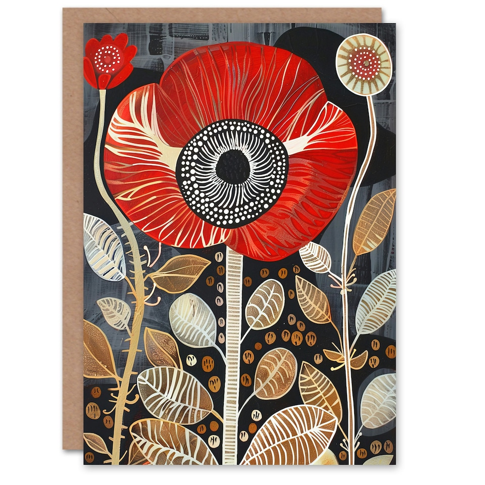 image 1 of Abstract Poppy Flower Floral Lover Artistic Pattern Simple Him Her Birthday Card