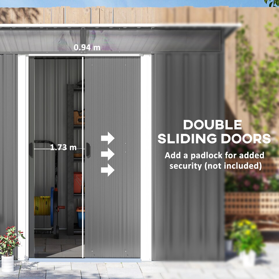 image 1 of Outsunny 8.5 x 6ft Metal Shed with Lightsky Panels, Garden Storage Tool House with Double Doors for Garden, Patio and Lawn, Grey