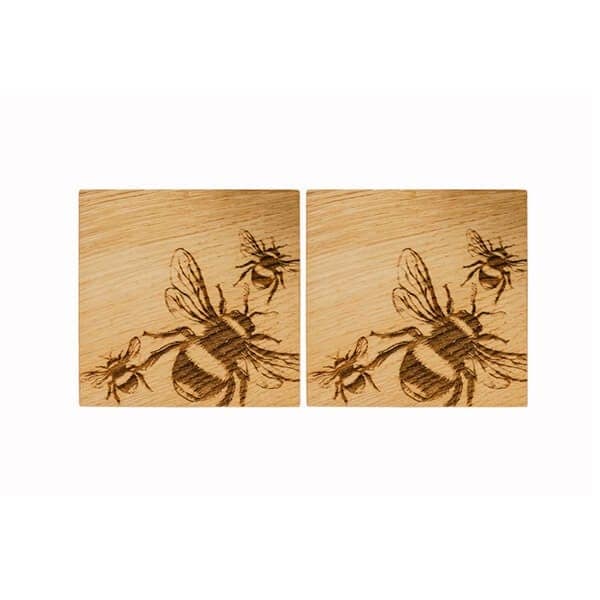 The Just Slate Company Set of 2 Bee Oak Coasters