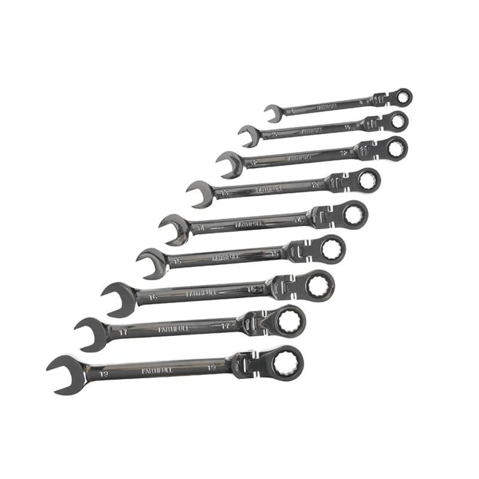 image 1 of Faithfull Ratchet Combination Spanner Flex Head Set, 9 Piece - Multi Colour - One Size