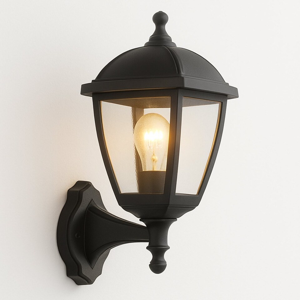 image 1 of CGC MYRA Large Black Outdoor Wall Lantern Light with Clear Diffuser IP44 Polycarbonate Coastal