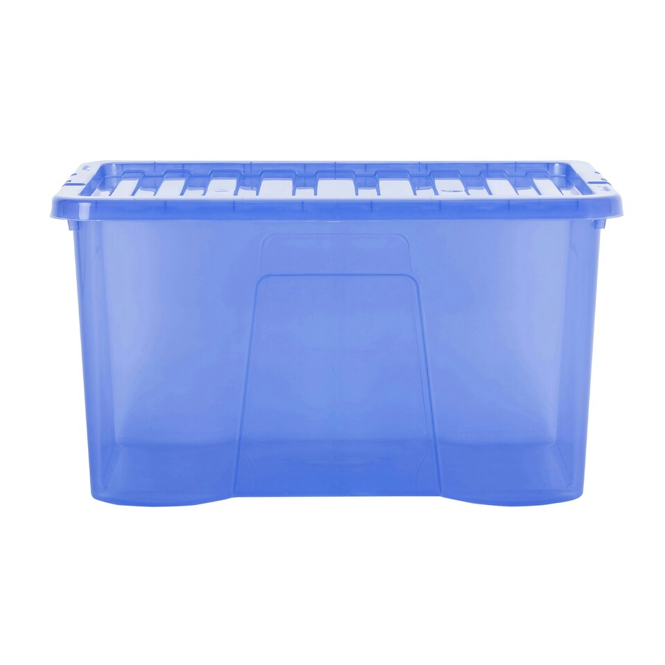 image 1 of Wham Crystal 5 x 60L Stackable Plastic Storage Boxes with Lids Blue