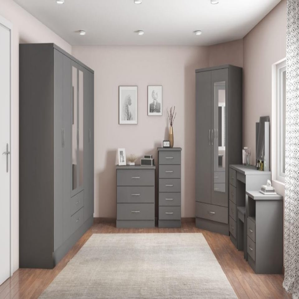 image 1 of Nevada 2 Door 1 Drawer Mirrored Wardrobe Grey | 3D Effect Grey