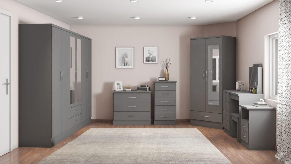 image 1 of Nevada 2 Door 1 Drawer Mirrored Wardrobe | Grey | 3D Effect Grey