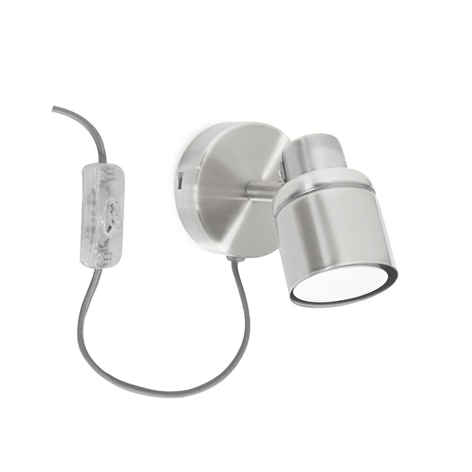 image 1 of ValueLights Benton Brushed Chrome Plug In Wall Light & Bulb | Chrome
