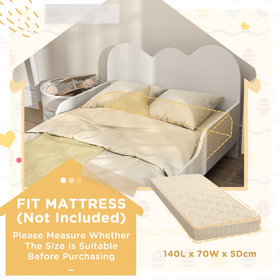 image 1 of AIYAPLAY Cloud-Themed Toddler Bed with Safety Rails, 143.5 x 74.5 x 56cm