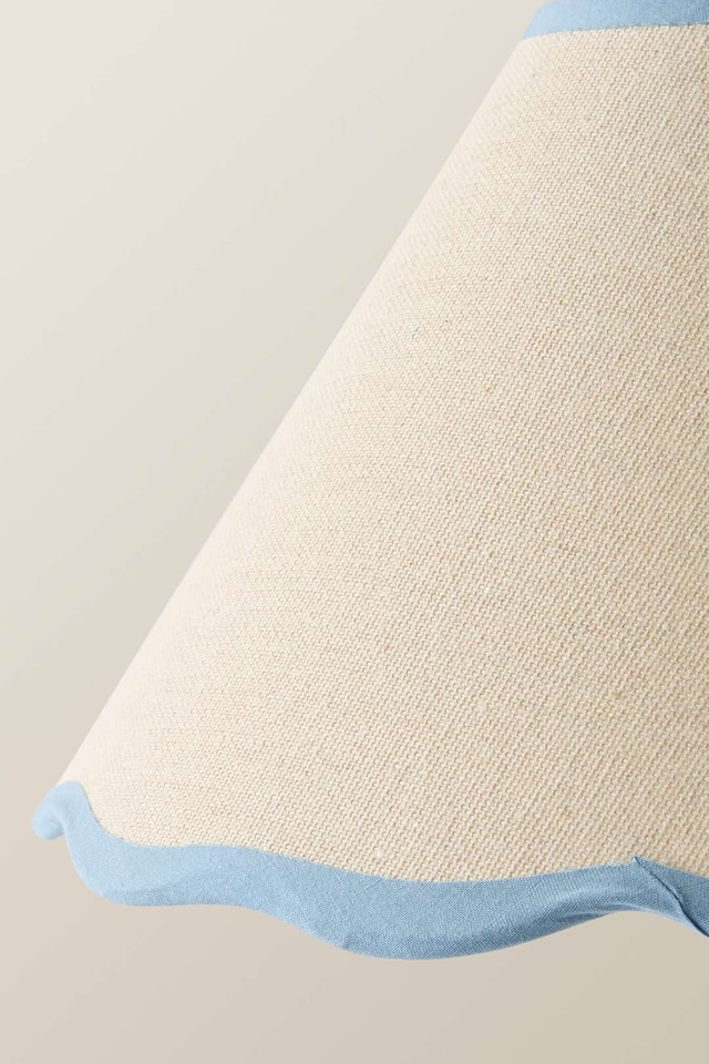 image 1 of ValueLights Florie Natural Small Taper Lamp Shade Scallop Blue Trim | Blue