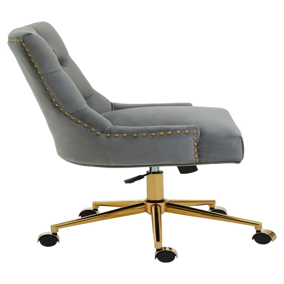 image 1 of Interiors by Premier Grey Velvet and Gold Base Home Office Chair Grey