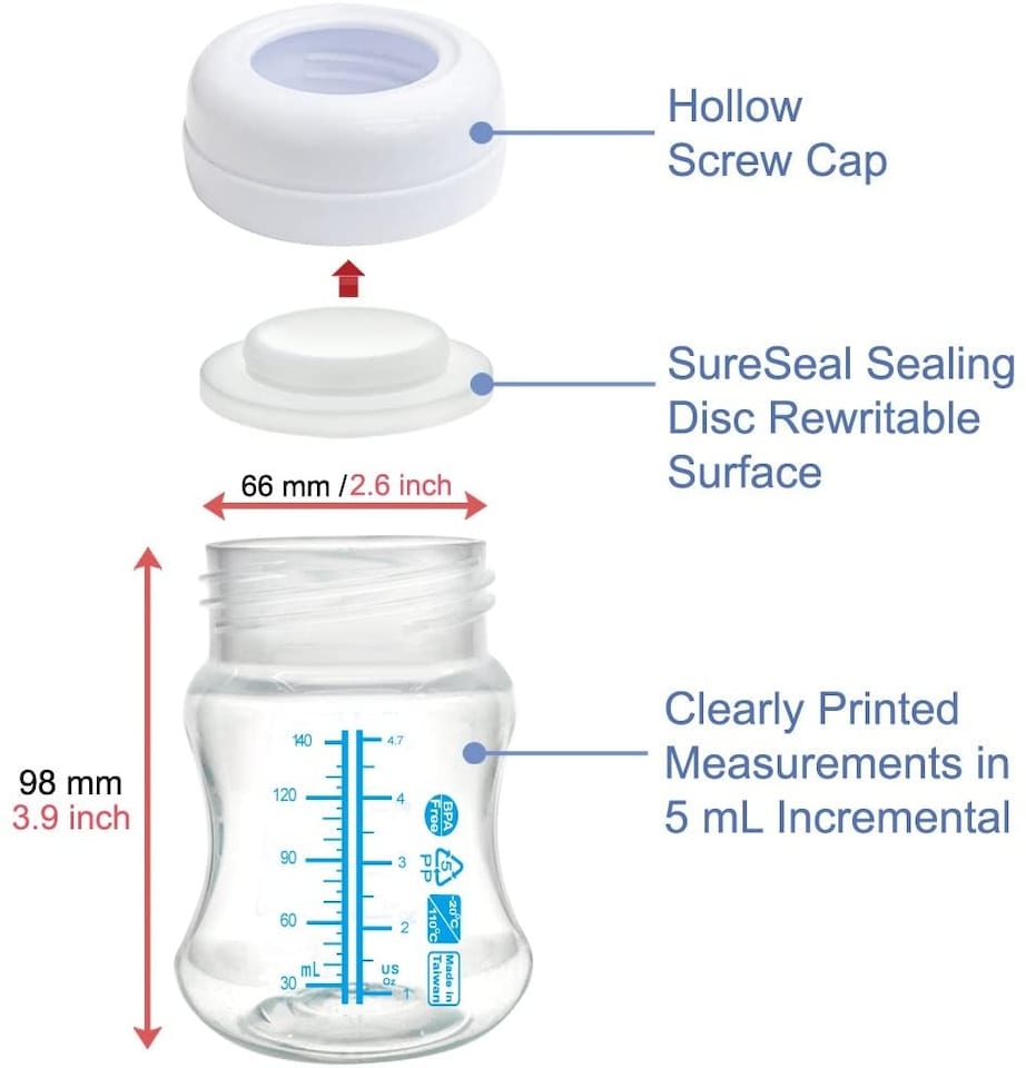 image 1 of Wide-Mouth Milk Storage Collection Bottle with SureSeal Sealing Disk; 6pc