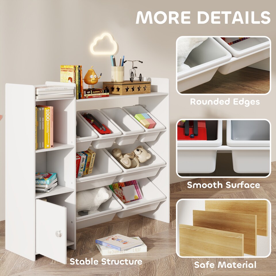 image 1 of AIYAPLAY Toy Storage Unit, with 8 Removable Bins, Storage Shelves, Cabinet, Toy Organiser, for Playroom, Kids Room, Nursery, White | White