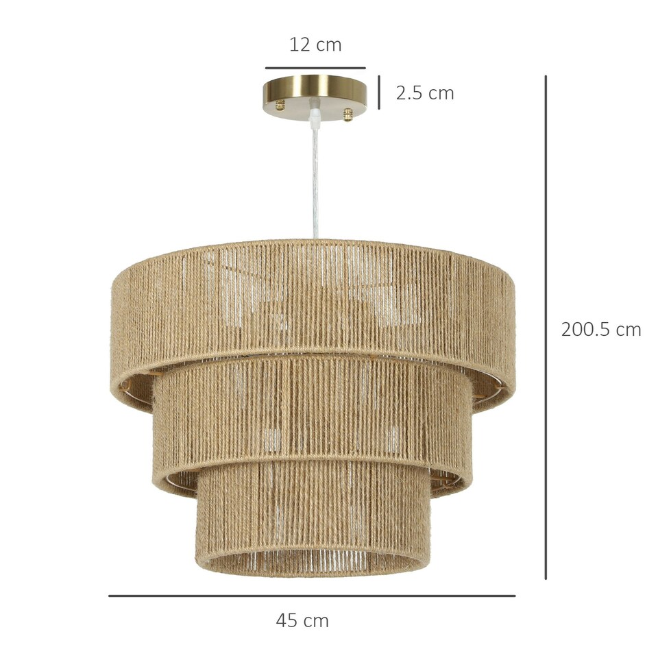 image 1 of HOMCOM Boho Hemp Rope Pendant Light, Ceiling Light for Bedroom, Light Brown