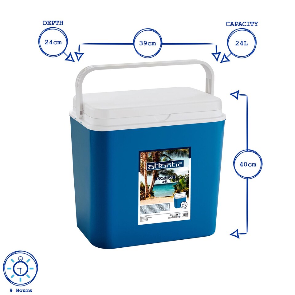 image 1 of Atlantic Blue 24L Cool Box - Large Insulated Camping Picnic Portable Travel Car Ice Food Cooler Freezer Fridge Storage Coolbox