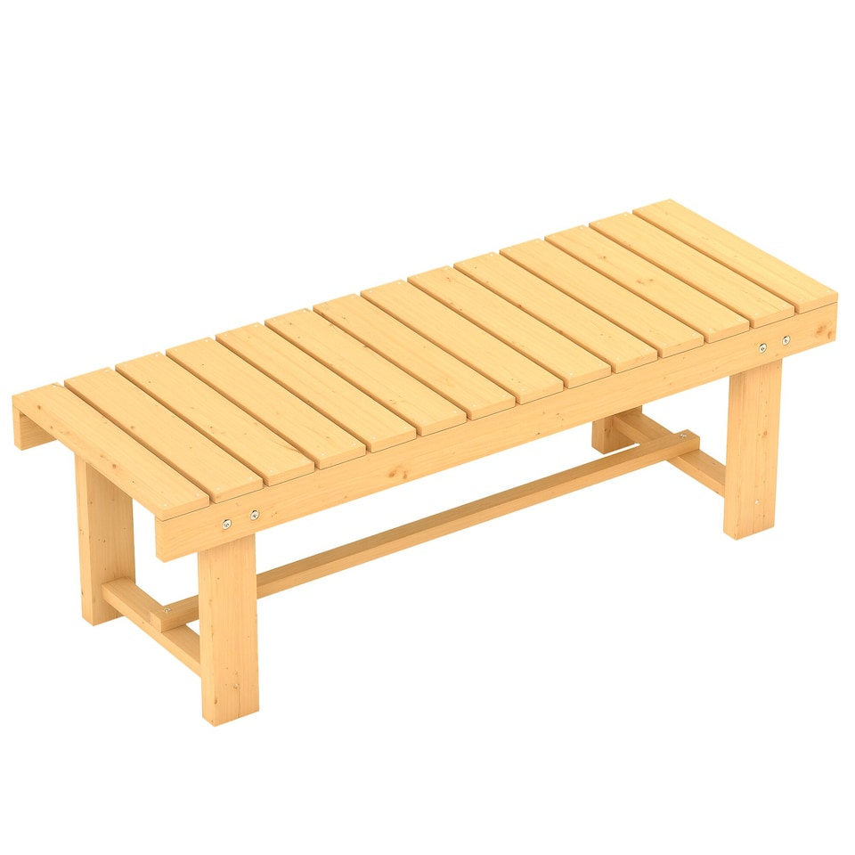 image 1 of Outsunny Wooden Garden Bench, 2 Seater Outdoor Bench, Fir Wood Backless Patio Loveseat with Slatted Seat for Park, 110 x 38 x 35 cm, 1 Piece, Natural Wood Finish