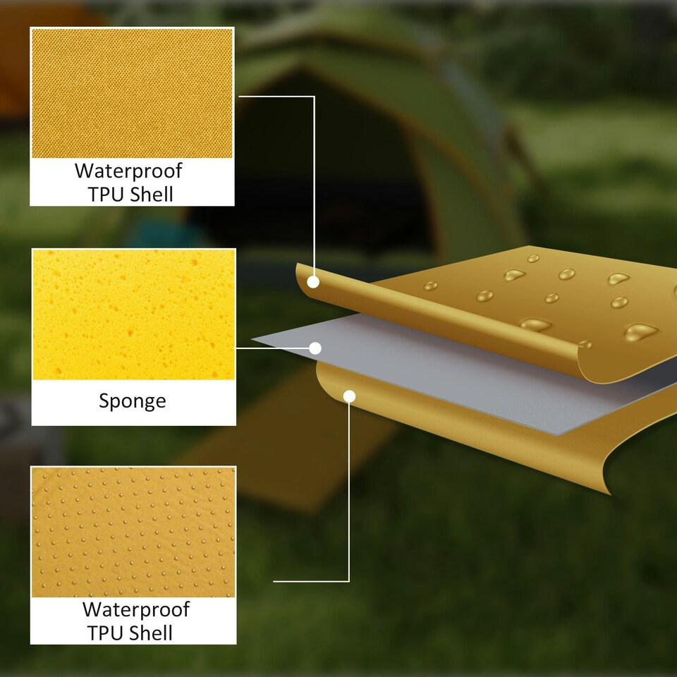 image 1 of Outsunny Self-Inflating Single Sleeping Pad Air Bed with Carry Bag, Khaki
